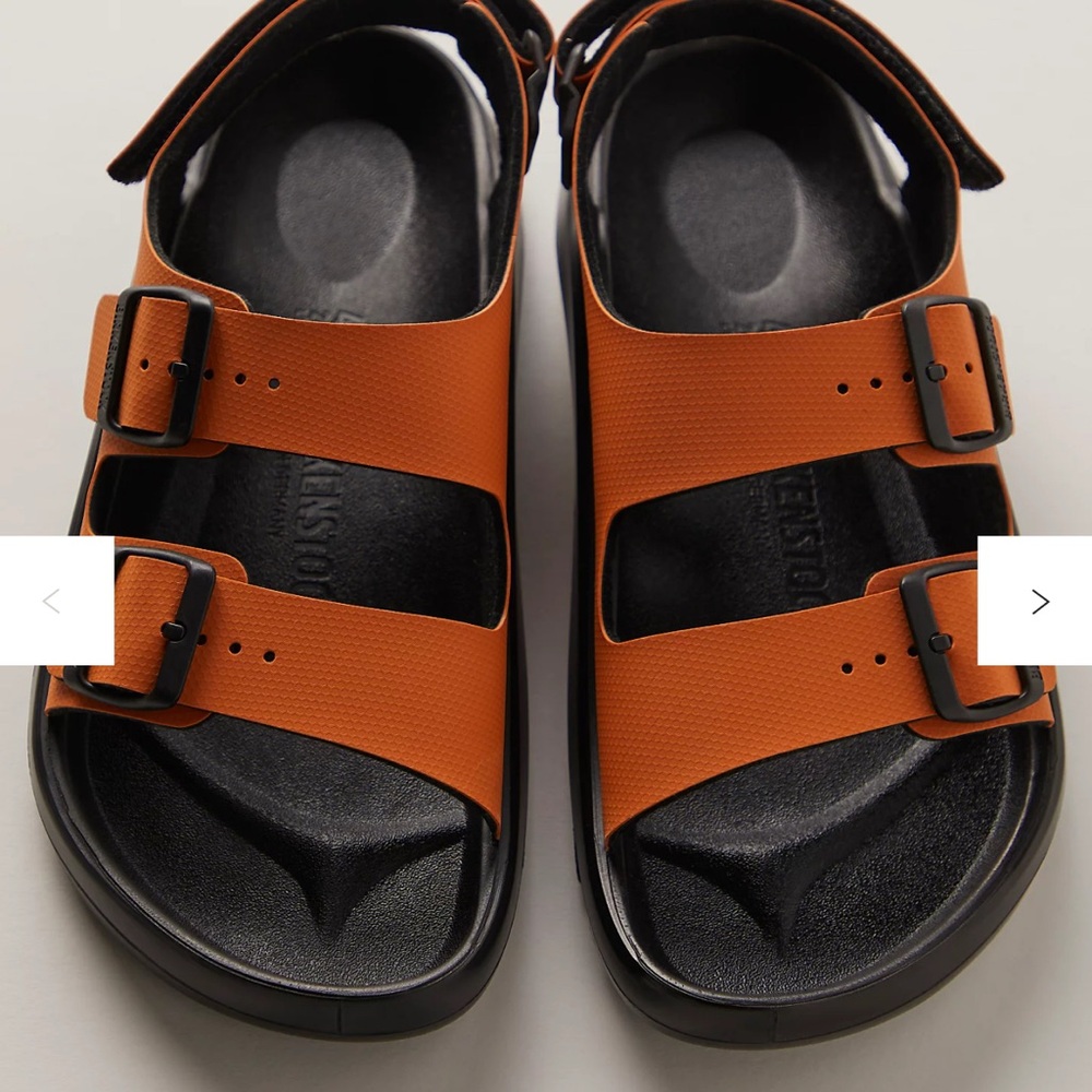 Birkenstock Men's Orange Dual-Buckle Sandals with Black Footbed